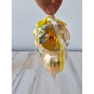 Antique yellow indent glass ornament‎ teardrop Xmas tree